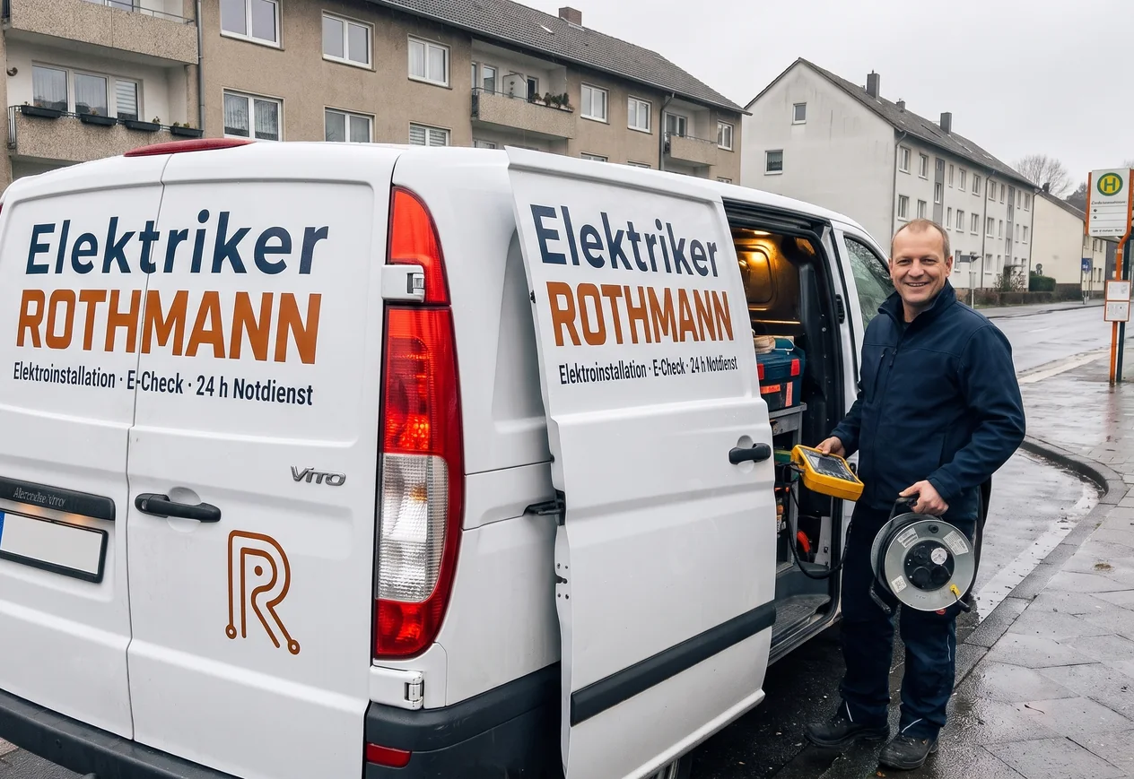 Jörg Rothmann, Inhaber von Elektriker Rothmann, am Einsatzfahrzeug